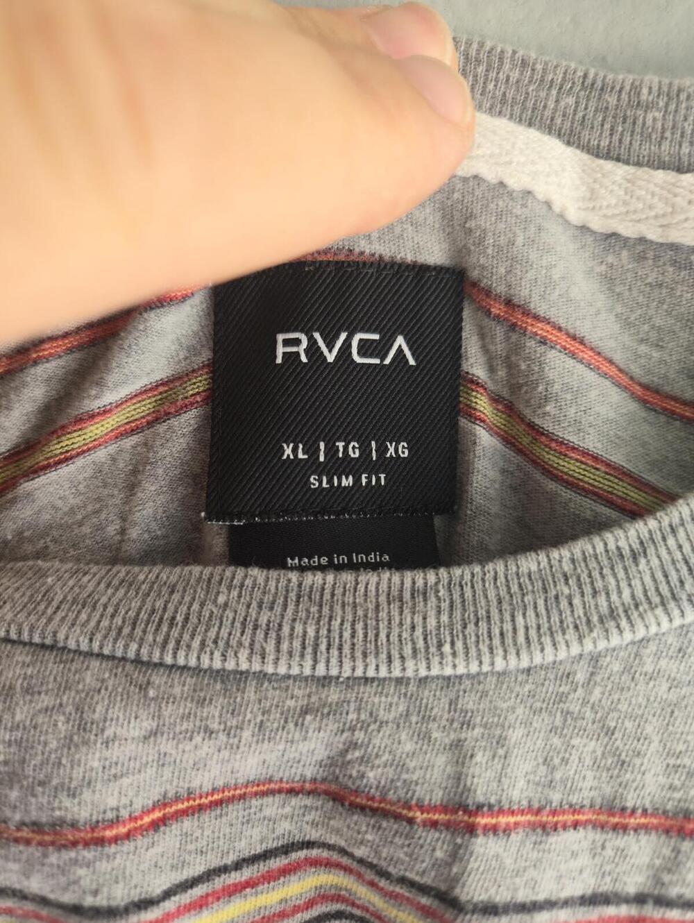 RVCA XL Slim Fit Striped T-Shirt Gray with Orange and Yellow Stripes - Picture 3 of 6